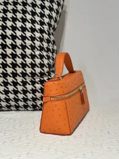 Ostrich Leather Orange Gold Hardware Top Handle Bag WOB021 image 5