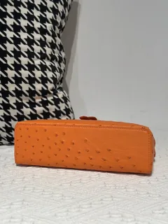 Ostrich Leather Orange Gold Hardware Top Handle Bag WOB021 image 6