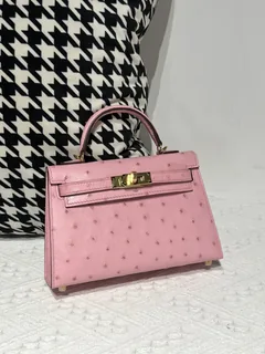 Ostrich Leather Bubble Pink Gold Hardware Series II Top Handle Bag WOB022 image 1