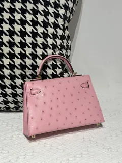 Ostrich Leather Bubble Pink Gold Hardware Series II Top Handle Bag WOB022 image 3