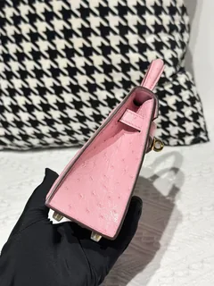 Ostrich Leather Bubble Pink Gold Hardware Series II Top Handle Bag WOB022 image 5
