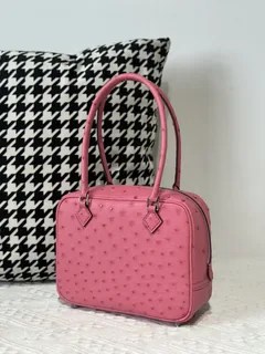 Ostrich Leather Bubble Pink 20cm Silver Hardware Feather Bag WOB023 image 2