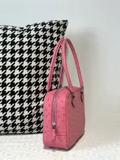 Ostrich Leather Bubble Pink 20cm Silver Hardware Feather Bag WOB023 image 4