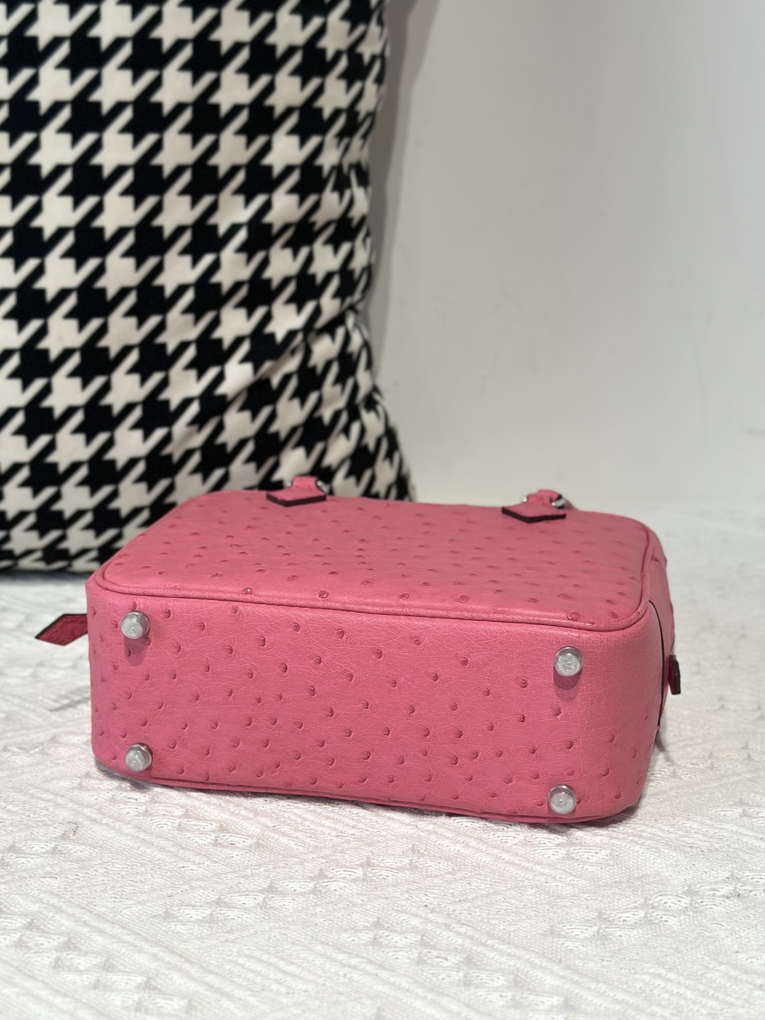 Ostrich Leather Bubble Pink 20cm Silver Hardware Feather Bag WOB023 photo 6