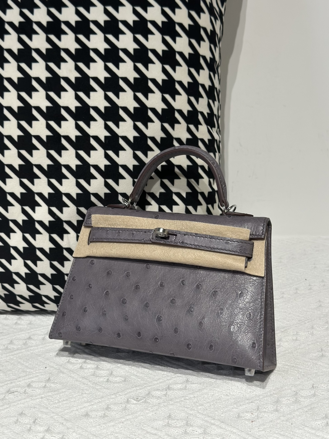 Ostrich Leather Agate Gray Silver Hardware Series II Top Handle Bag WOB024 image 2