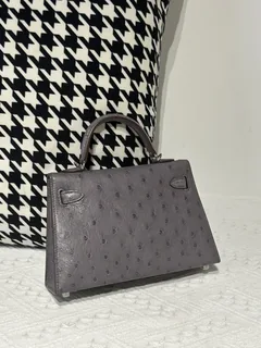 Ostrich Leather Agate Gray Silver Hardware Series II Top Handle Bag WOB024 image 3