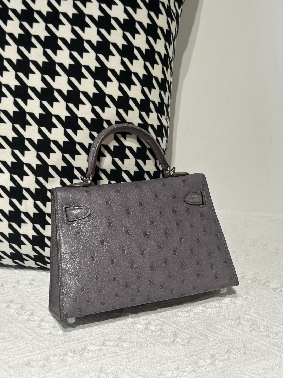 Ostrich Leather Agate Gray Silver Hardware Series II Top Handle Bag WOB024 image 3