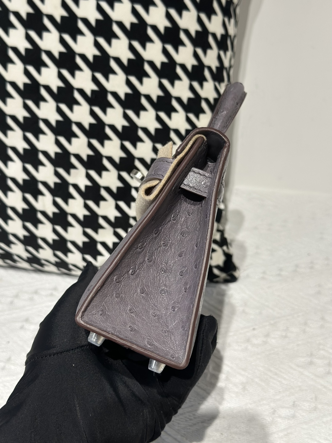 Ostrich Leather Agate Gray Silver Hardware Series II Top Handle Bag WOB024 image 4