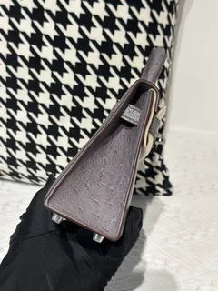 Ostrich Leather Agate Gray Silver Hardware Series II Top Handle Bag WOB024 image 5
