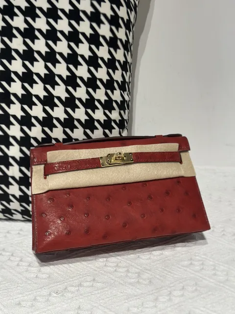 Ostrich Leather Burgundy Gold Hardware Series I Flap Shoulder Bag WOB025