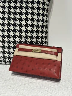 Ostrich Leather Burgundy Gold Hardware Series I Flap Shoulder Bag WOB025 image 2