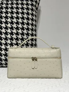 Ostrich Leather Wool White Gold Hardware Top Handle Bag WOB026 image 1