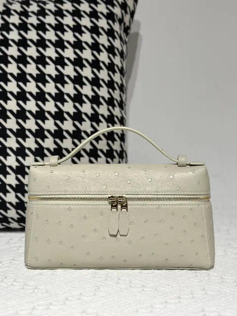 Ostrich Leather Wool White Gold Hardware Top Handle Bag WOB026