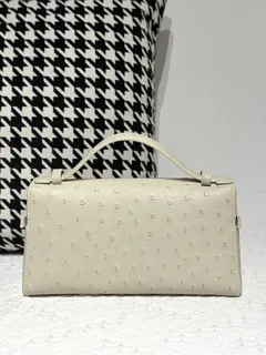 Ostrich Leather Wool White Gold Hardware Top Handle Bag WOB026 image 2