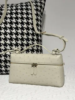 Ostrich Leather Wool White Gold Hardware Top Handle Bag WOB026 image 3