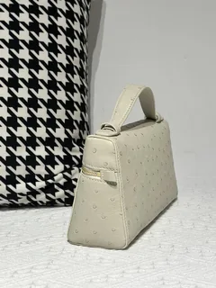 Ostrich Leather Wool White Gold Hardware Top Handle Bag WOB026 image 4