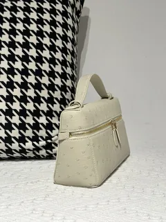Ostrich Leather Wool White Gold Hardware Top Handle Bag WOB026 image 5