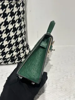 Ostrich Leather Velvet Green Silver Hardware Series II Top Handle Bag WOB027 image 5