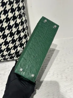 Ostrich Leather Velvet Green Silver Hardware Series II Top Handle Bag WOB027 image 6