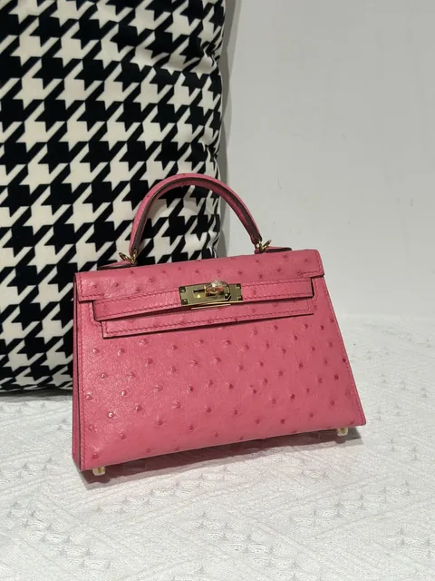 Ostrich Leather Bubble Pink Gold Hardware Series II Top Handle Bag WOB029