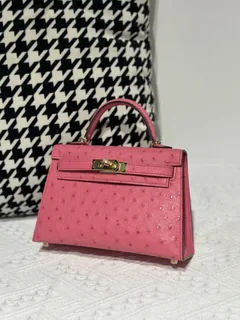 Ostrich Leather Bubble Pink Gold Hardware Series II Top Handle Bag WOB029 image 2