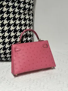 Ostrich Leather Bubble Pink Gold Hardware Series II Top Handle Bag WOB029 image 3