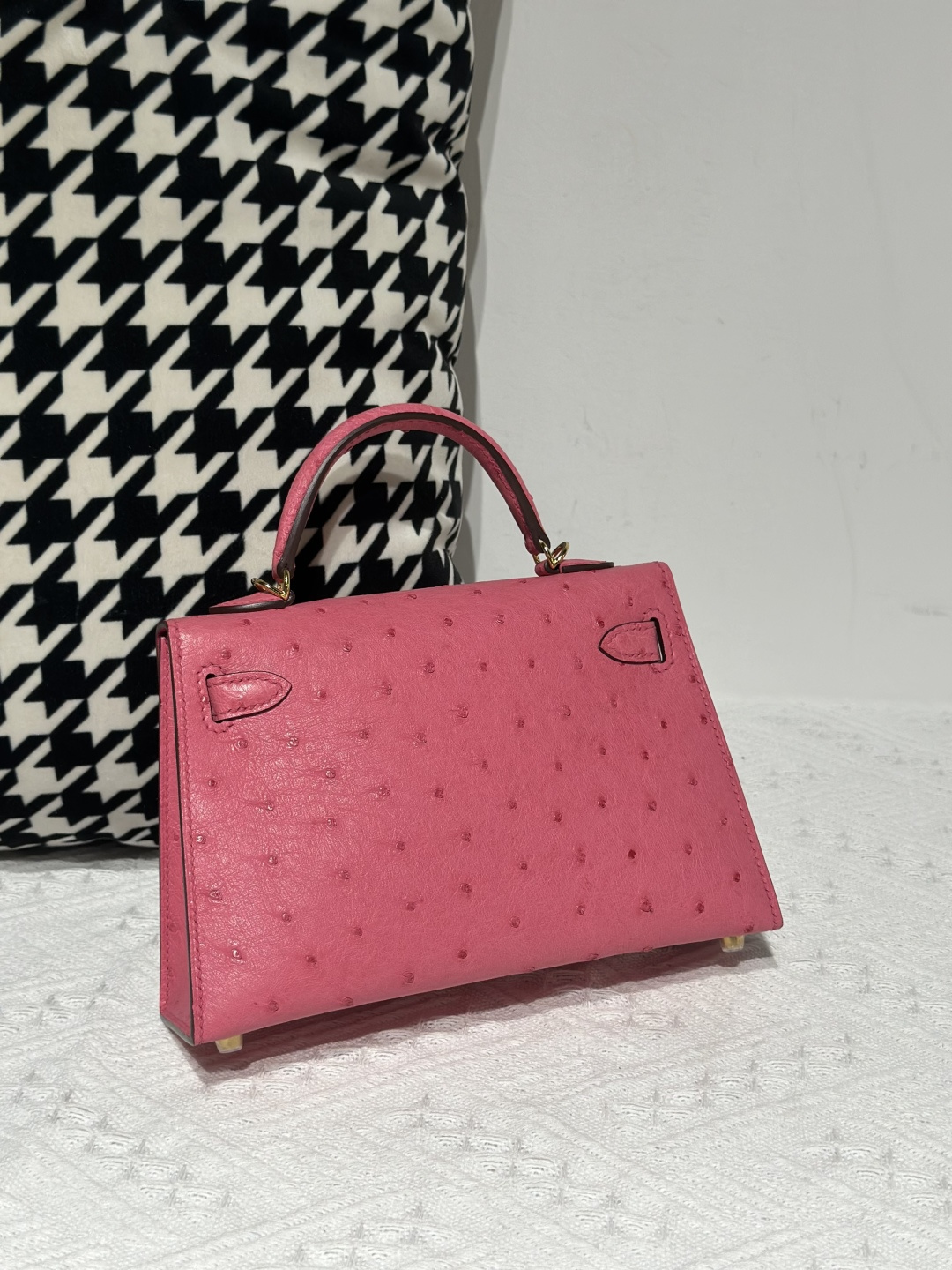 Ostrich Leather Bubble Pink Gold Hardware Series II Top Handle Bag WOB029 image 3