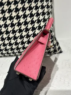 Ostrich Leather Bubble Pink Gold Hardware Series II Top Handle Bag WOB029 image 5