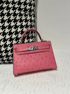Ostrich Leather Bubble Pink Silver Hardware Series II Top Handle Bag WOB030 image 1