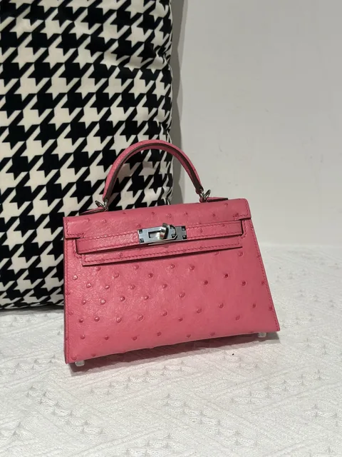 Ostrich Leather Bubble Pink Silver Hardware Series II Top Handle Bag WOB030