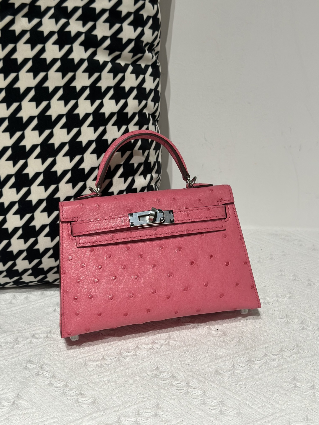 Ostrich Leather Bubble Pink Silver Hardware Series II Top Handle Bag WOB030