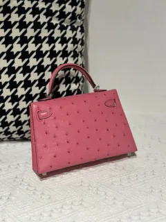 Ostrich Leather Bubble Pink Silver Hardware Series II Top Handle Bag WOB030 image 3