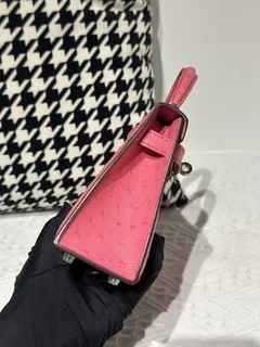 Ostrich Leather Bubble Pink Silver Hardware Series II Top Handle Bag WOB030 image 5