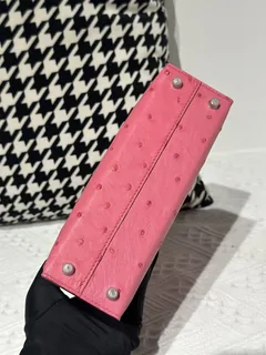 Ostrich Leather Bubble Pink Silver Hardware Series II Top Handle Bag WOB030 image 6