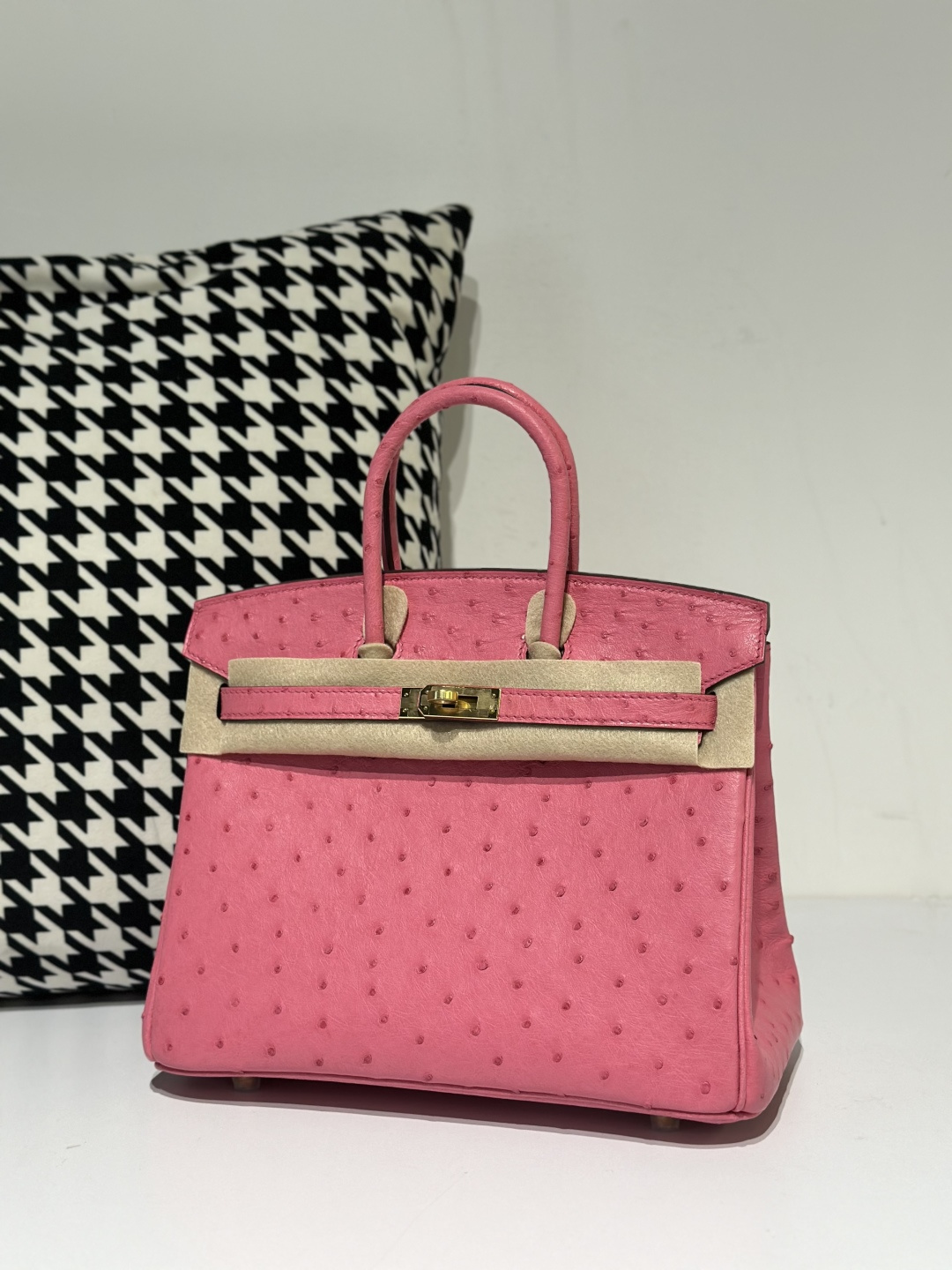 Ostrich Leather Bubble Pink 25cm Gold Hardware Top Handle Tote Bag WOB031 image 2