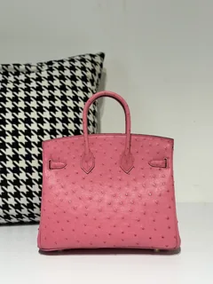 Ostrich Leather Bubble Pink 25cm Gold Hardware Top Handle Tote Bag WOB031 image 3