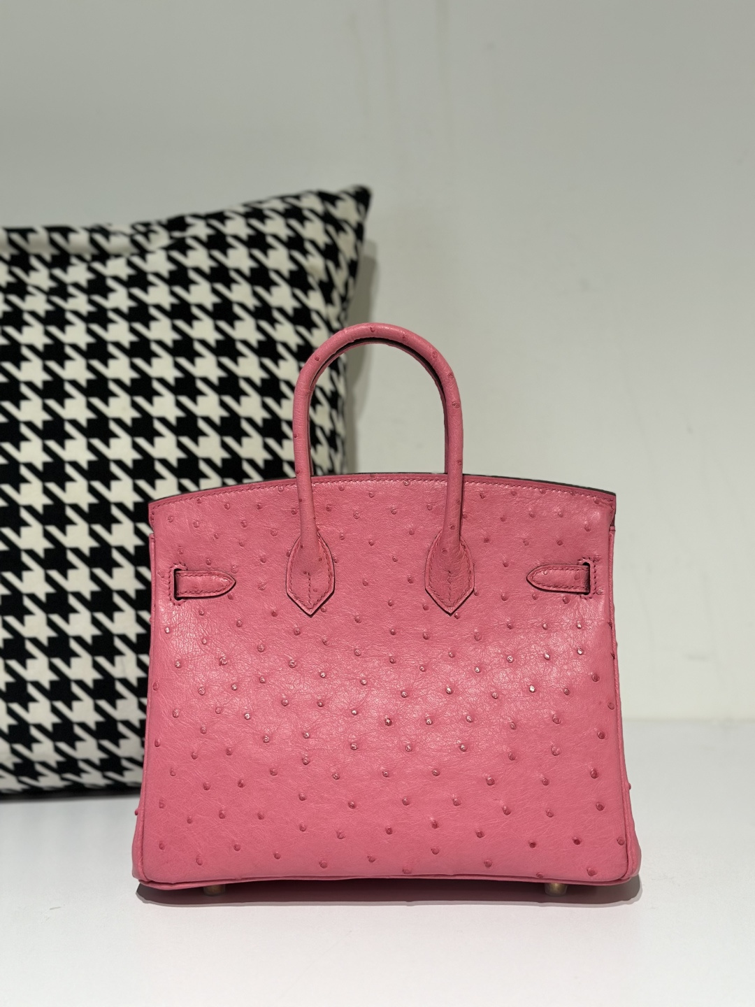 Ostrich Leather Bubble Pink 25cm Gold Hardware Top Handle Tote Bag WOB031 image 3
