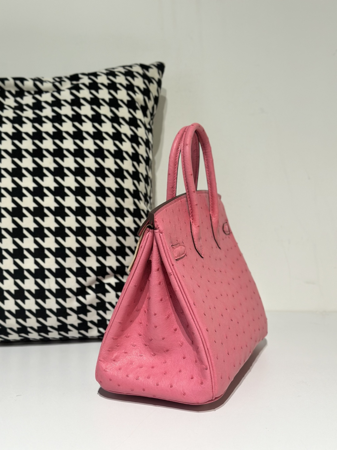 Ostrich Leather Bubble Pink 25cm Gold Hardware Top Handle Tote Bag WOB031 image 4