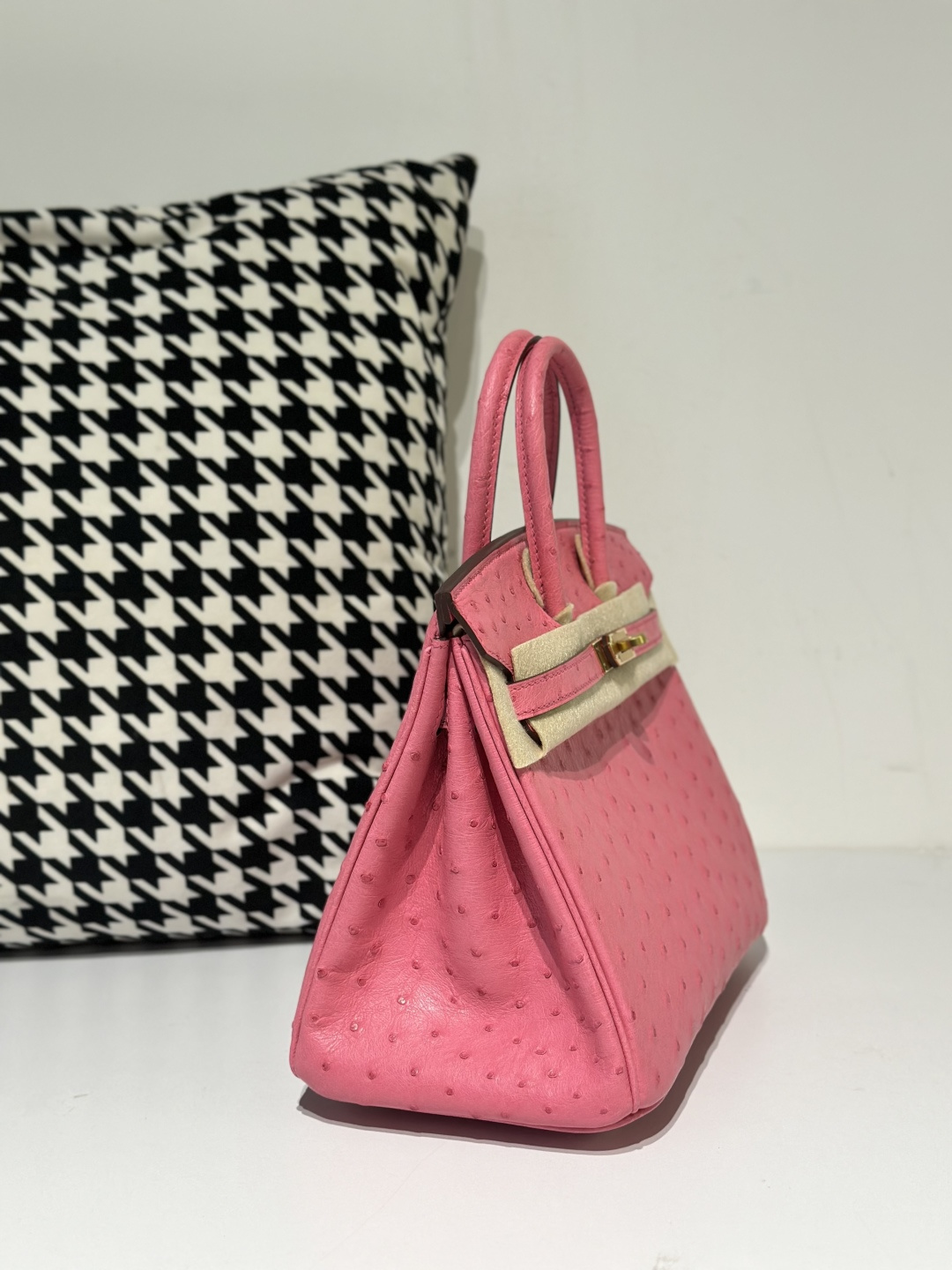 Ostrich Leather Bubble Pink 25cm Gold Hardware Top Handle Tote Bag WOB031 image 5