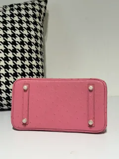 Ostrich Leather Bubble Pink 25cm Gold Hardware Top Handle Tote Bag WOB031 image 6