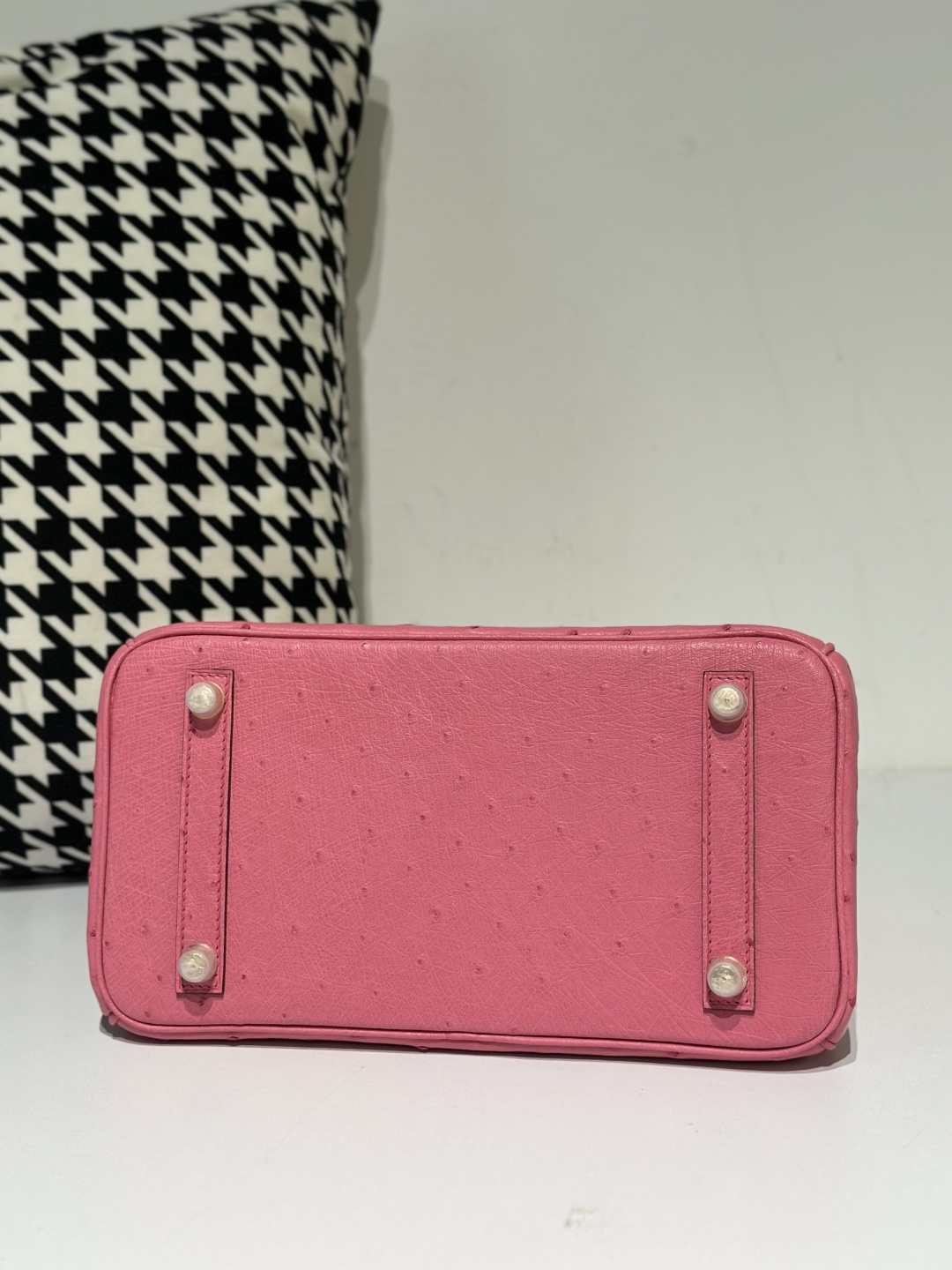 Ostrich Leather Bubble Pink 25cm Gold Hardware Top Handle Tote Bag WOB031 image 6