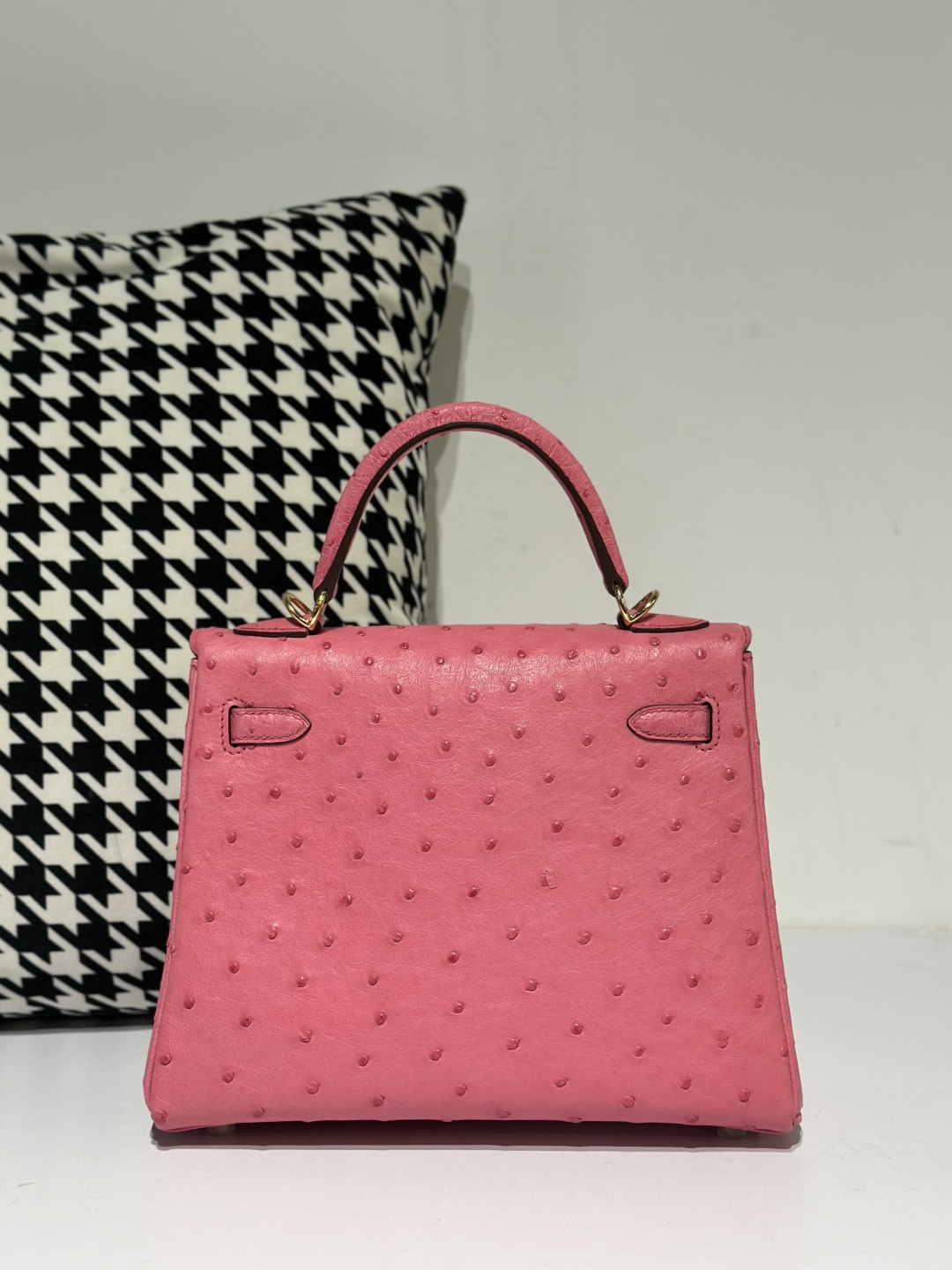 Ostrich Leather Bubble Pink 25cm Gold Hardware Top Handle Bag WOB032 image 3