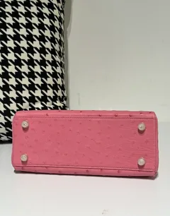 Ostrich Leather Bubble Pink 25cm Gold Hardware Top Handle Bag WOB032 image 6
