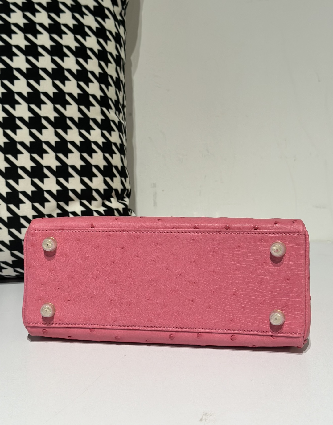Ostrich Leather Bubble Pink 25cm Gold Hardware Top Handle Bag WOB032 image 6