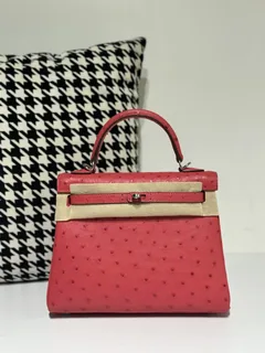 Ostrich Leather Candy Pink 25cm Silver Hardware Top Handle Bag WOB034 image 1
