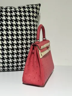 Ostrich Leather Candy Pink 25cm Silver Hardware Top Handle Bag WOB034 image 5