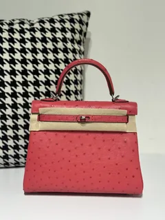 Ostrich Leather Candy Pink 25cm Silver Hardware Top Handle Bag WOB035 image 1