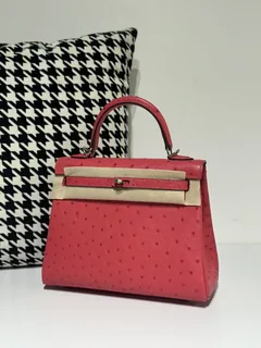 Ostrich Leather Candy Pink 25cm Silver Hardware Top Handle Bag WOB035 image 2