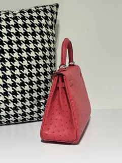 Ostrich Leather Candy Pink 25cm Silver Hardware Top Handle Bag WOB035 image 4