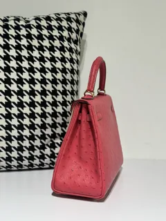 Ostrich Leather Candy Pink 25cm Gold Hardware Top Handle Bag WOB036 image 4